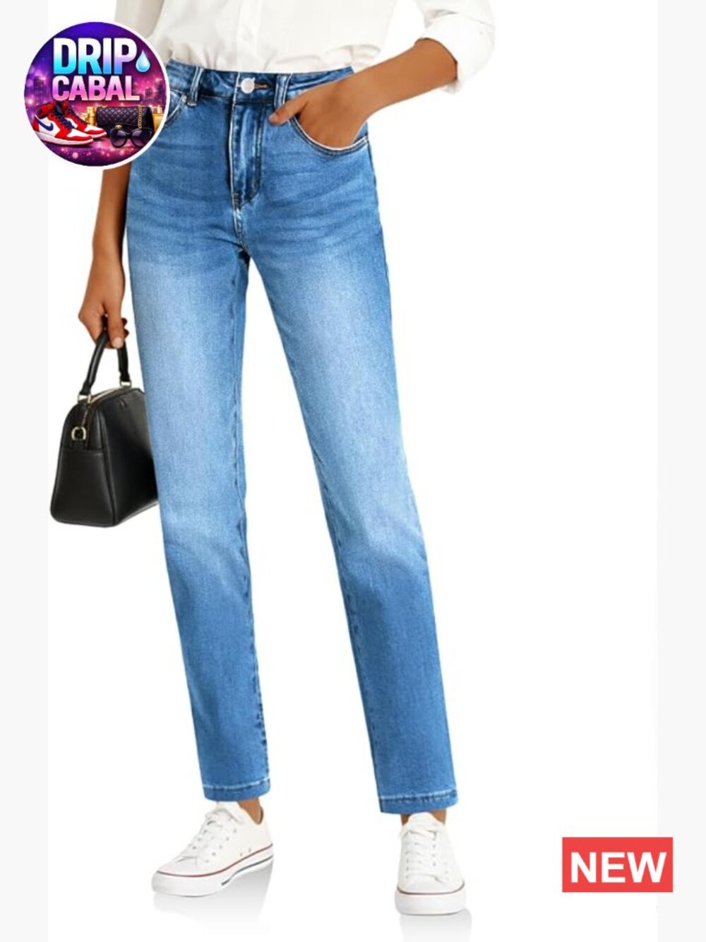 High Waisted Mid Rise Stretchy Straight Leg Jeans Tapered Denim Pants